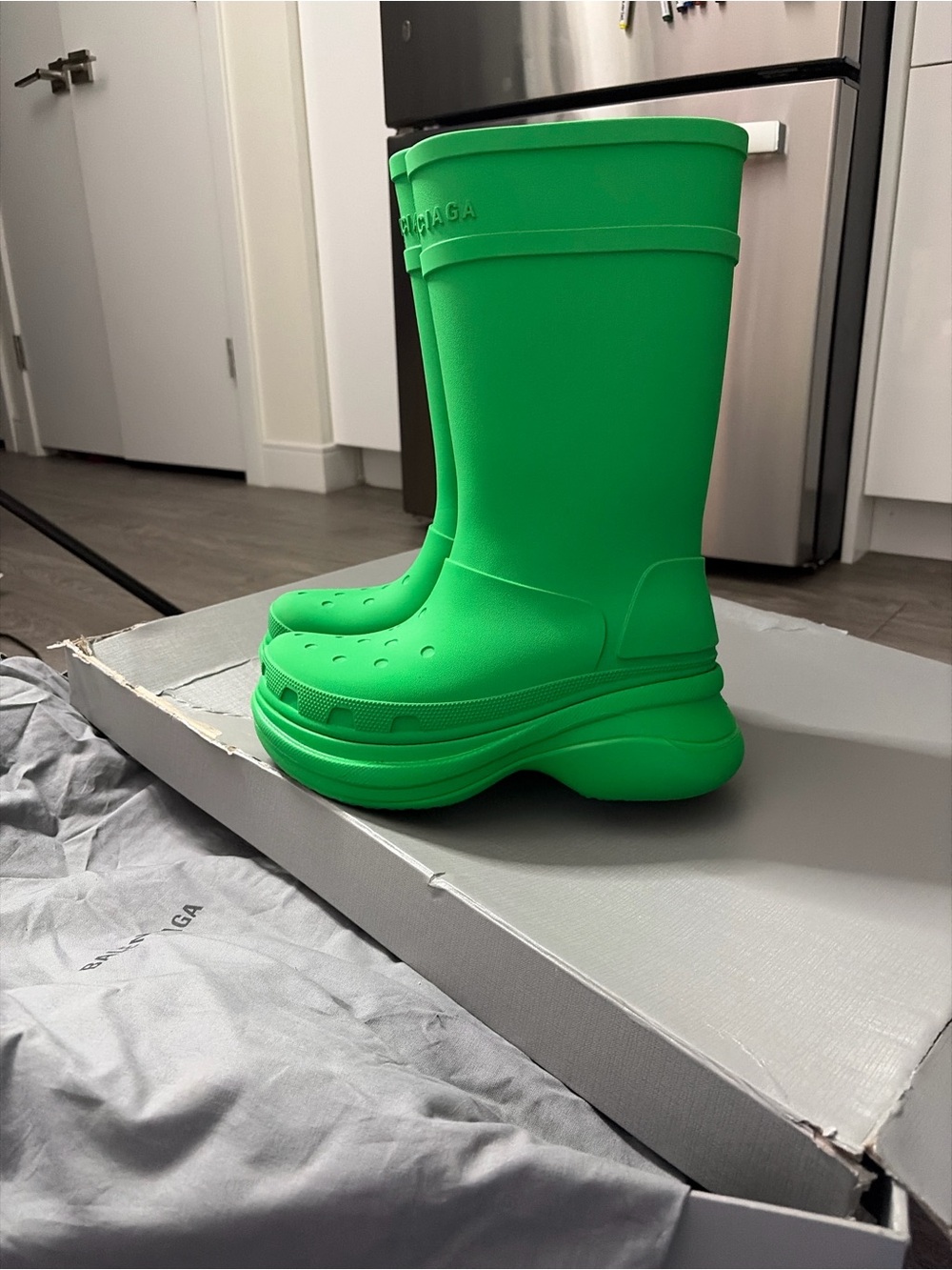 Balenciaga Neon Green Platform Winter Rain Boots